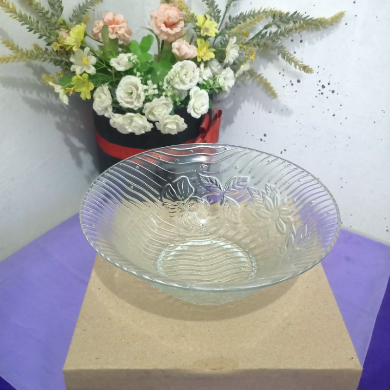 Mangkok Besar Kaca Beling Motif Bunga Matahari Diameter 21,6cm