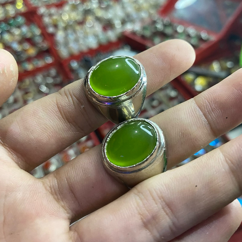 Cincin batu akik sungai Dareh pucuk pisang natural ring alpaka super