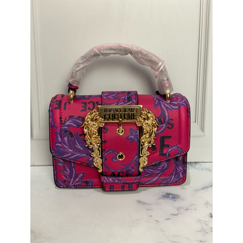 VERSACE JEANS COUTURE TOP HANDLE BUCKLE BAG BAROQUE FUSHCIA