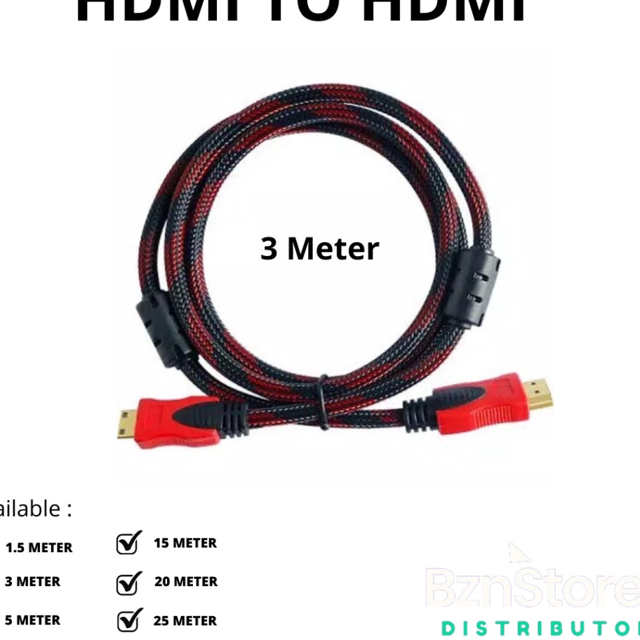 TERJAMIN BAGUS Kabel HDMI 3m serat jaring  HDMI to hdmi 3m 18p V14 3D HQ  KABEL HDMI 3M JARING  HDMI