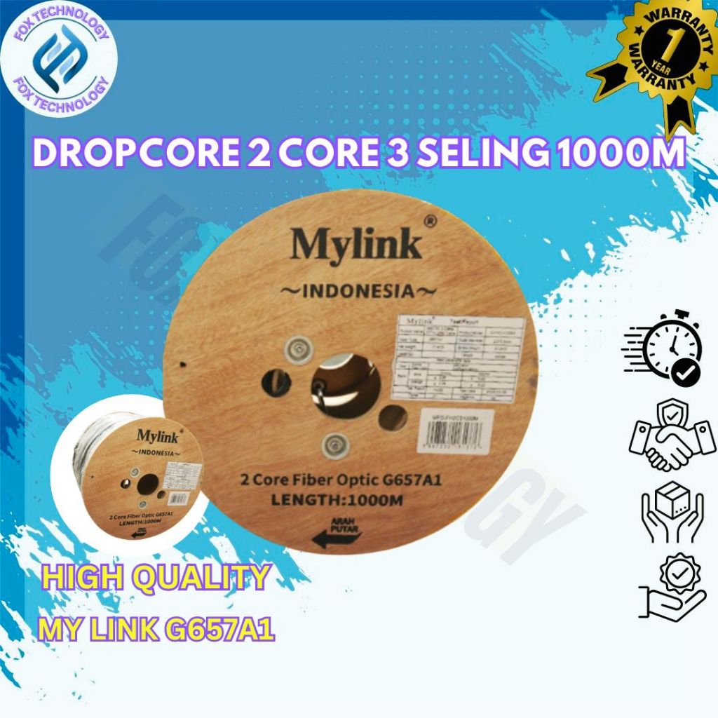 [𝐇𝐈𝐆𝐇 𝐐𝐔𝐀𝐋𝐈𝐓𝐘] Mylink Kabel FTTH Dropcore 2 core 3 Seling hasbelan 1000 meter fiber optic 1Km Drop c