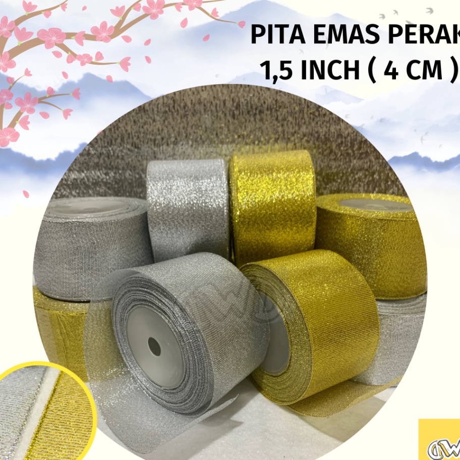 

KUALITAS TERBAIK Pita Emas Perak 15 inch 4 cm Pita Glitter