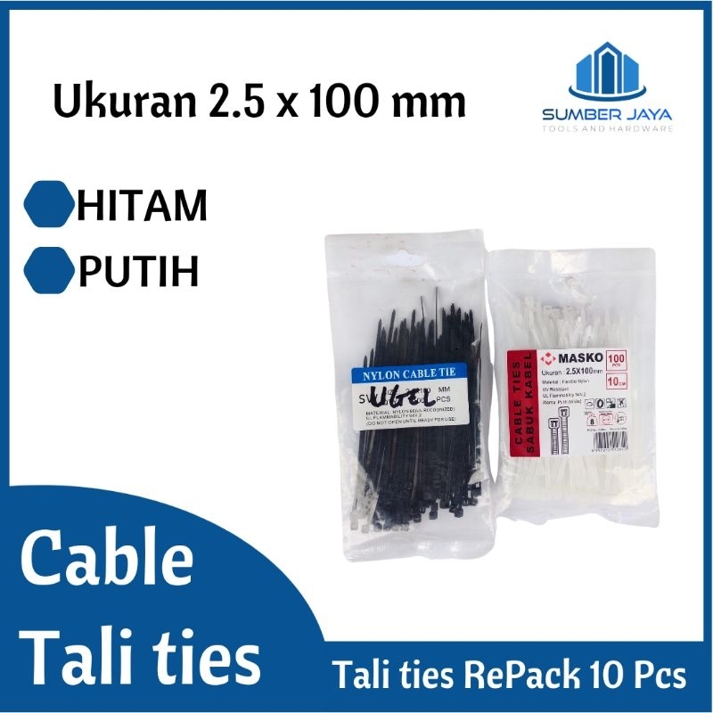 

Kabel ties tali ties hitam putih 2.5 x 100 mm RePack per 10 pcs