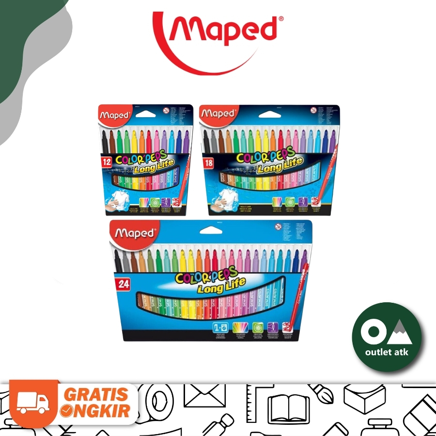 

Washable Marker Maped Colorpeps Long Life Felt Pen Set - Spidol Anak Prancis