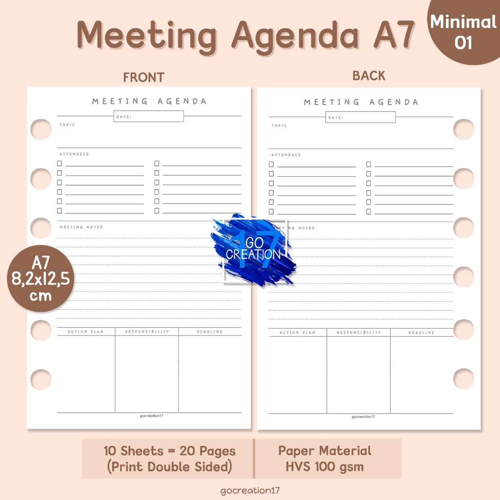 

Buku Planner Refill Kertas Isi Binder Meeting Agenda Simple Minimalis A7