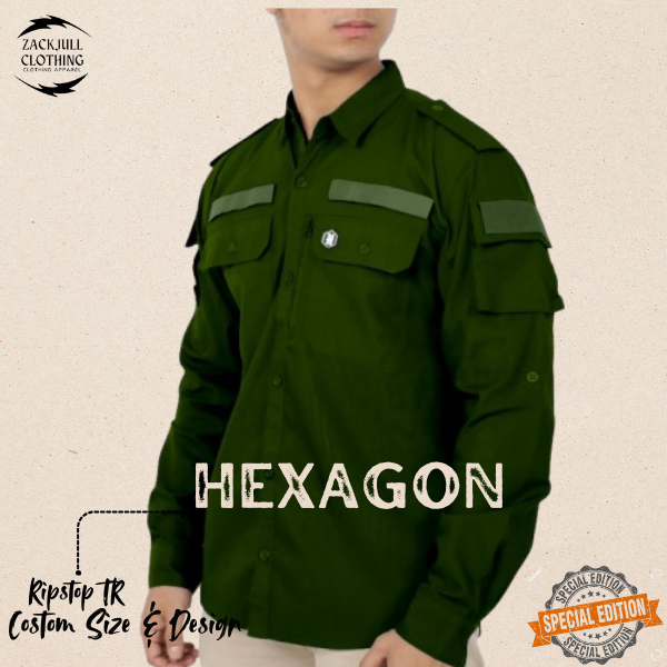 Kemeja Tactical Hexagon Original Army Lengan Panjang Baju Kantor Lapangan Reskrim Outdoor Activities