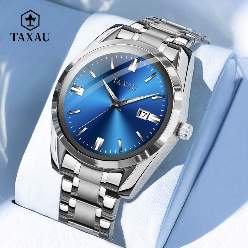 TAXAU Jam Tangan Pria Quartz Original Analog Anti Air Stainless Steel Casual Jam Tangan Pria Rantai