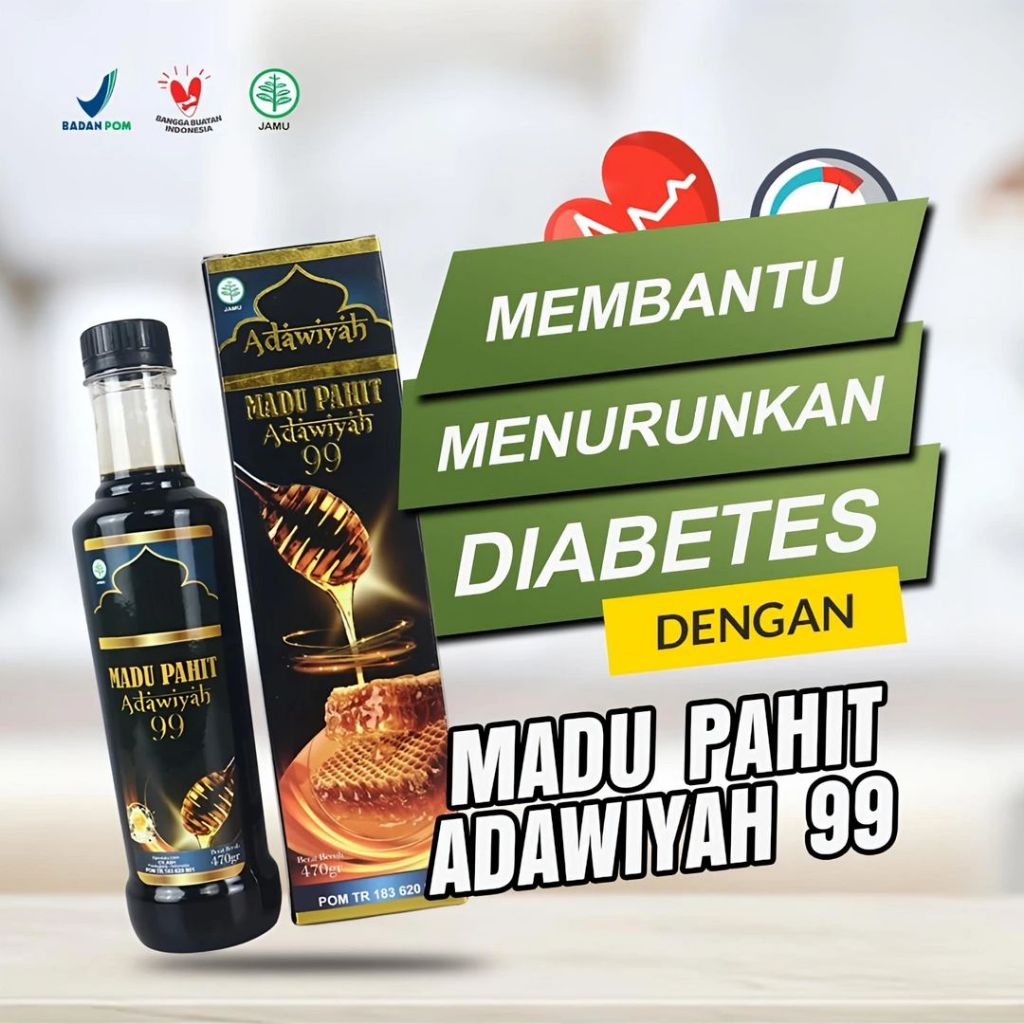 

Madu Adawiyah99 Hitam Pahit Plus Propolis | Madu Asli murni 100% Herbal Alami Mencegah Diabetes