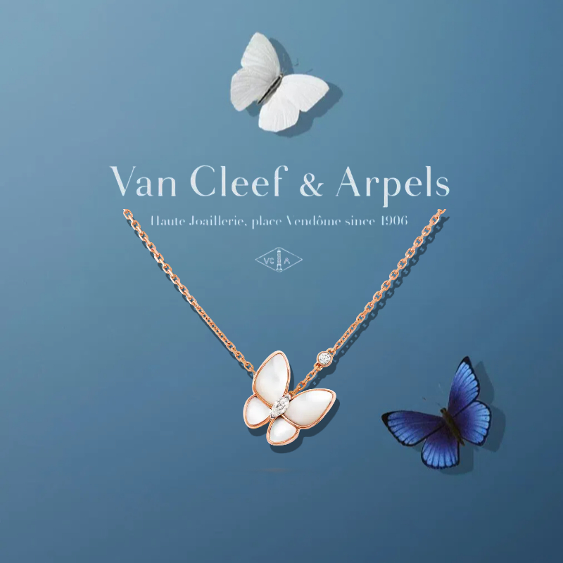 Van Cleef & Arpels Van Cleef & Arpels Kalung Kupu-kupu Mutiara 18K Emas Asli Bermotif Monogram Kalun