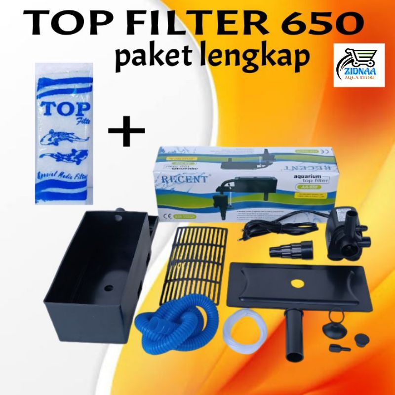 TOP FILTER RECENT TIPE  650 LENGKAP : Mesin filter lengkap Penyaring kotoran aquarium power head wat