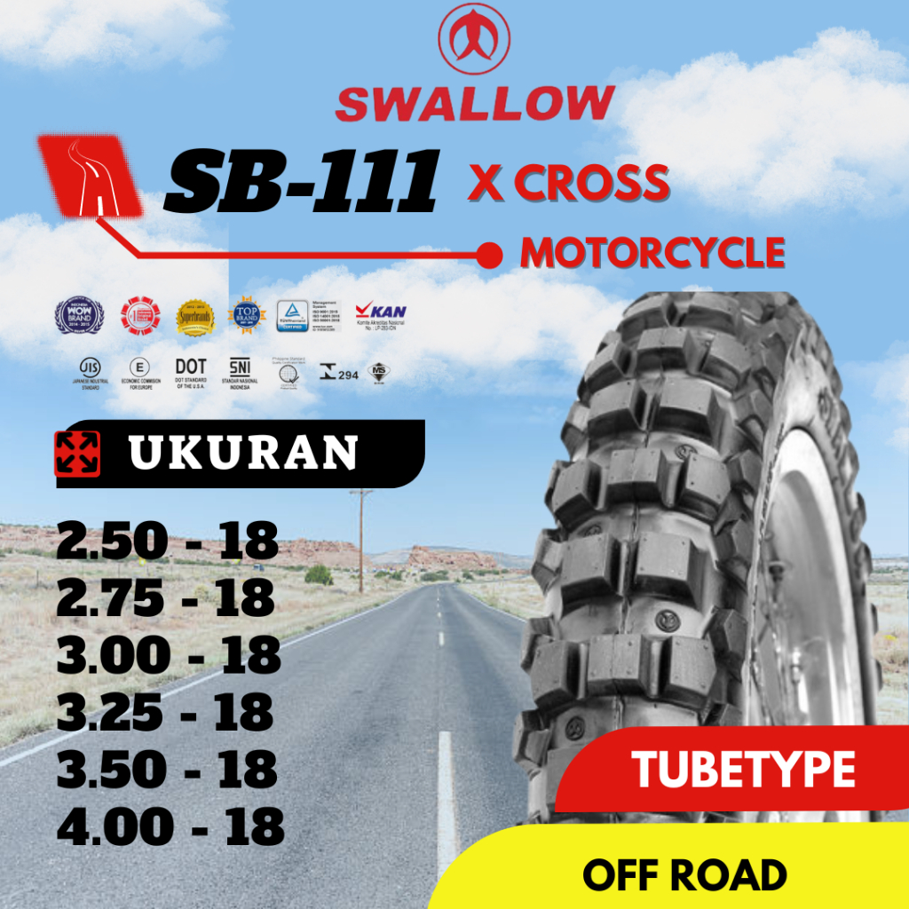 BAN LUAR SEPEDA MOTOR SWALLOW SB-111 X CROSS TRAIL 250 275 300 350 400 Ring 18 Tubetype