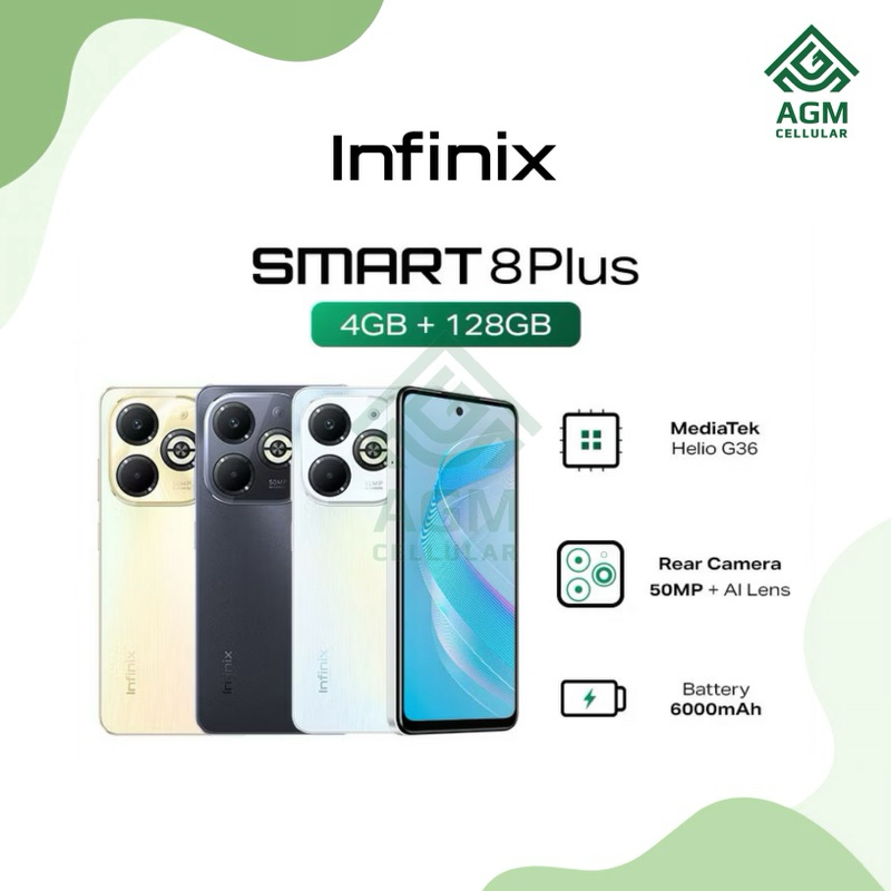 HANDPHONE INFINIX SMART 8 PLUS RAM 4GB/128GB (Timber Black, Shiny Gold, Galaxy White)