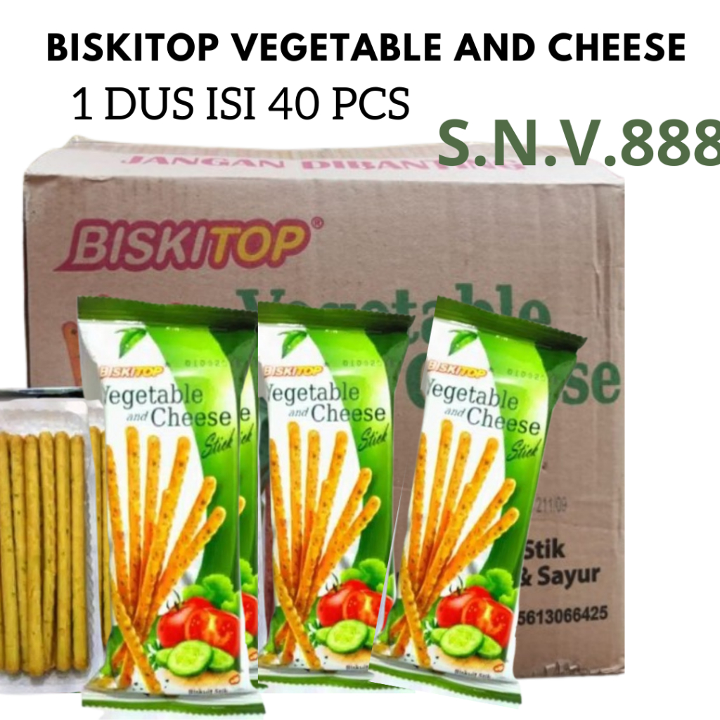 

Biskitop Vegetable and Cheese 1 Dus - Snack Stick Gurih Renyah 1 Dus isi 40 pcs Cemilan Sehat