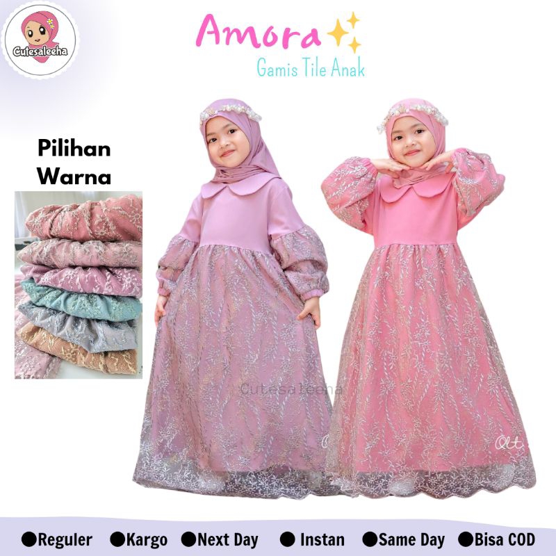 CLEARING SALE - Cutesaleeha | Gamis Tile  Anak Perempuan Amora Baju Muslim Anak Perempuan Gamis Anak