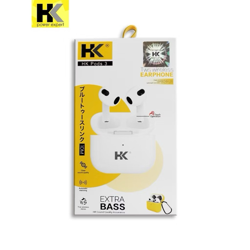 HK TWS Earphone Bluetooth Pod 3 5.2 Extra Bass Free Silicone Case