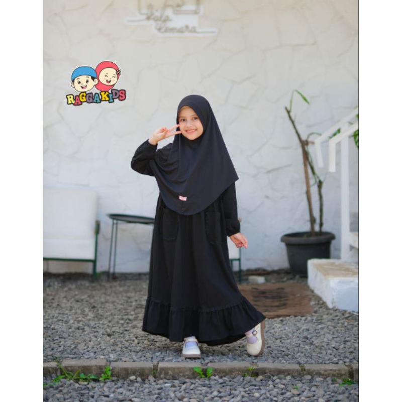 Raggakids RG 52 Versi 2 Gamis Hitam Polos Anak / Gamis Anak Kaos 2-12 tahun