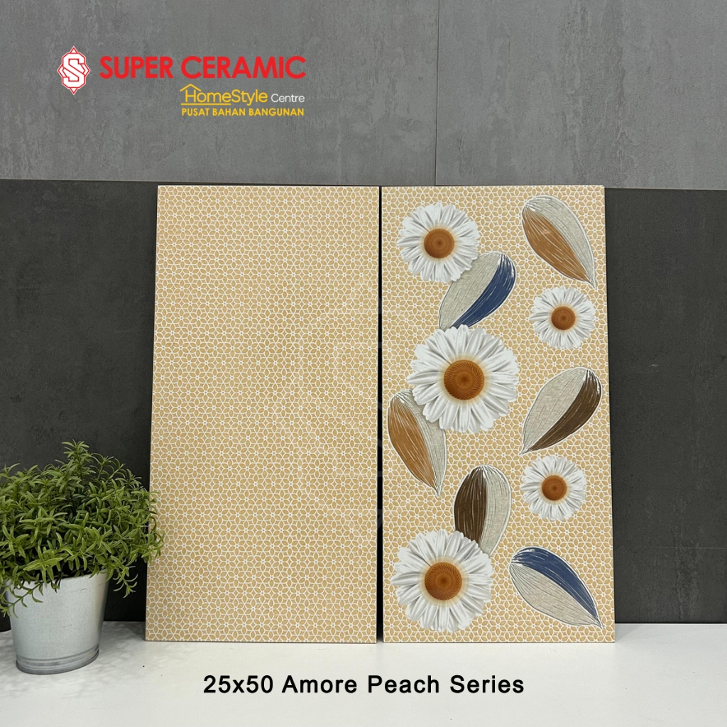 HABITAT 25x50 Keramik Dinding Motif - AMORE PEACH / AMORE BLU / AMORE FIORE PEACH / AMORE FIORE BLU