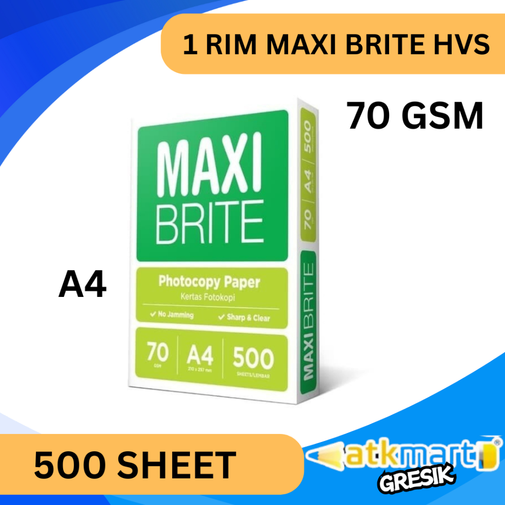 

MAXI BRITE KERTAS HVS A4 70GSM - Maxi Brite Kertas Fotocopy Ukuran A4 70 Gram 1 RIM