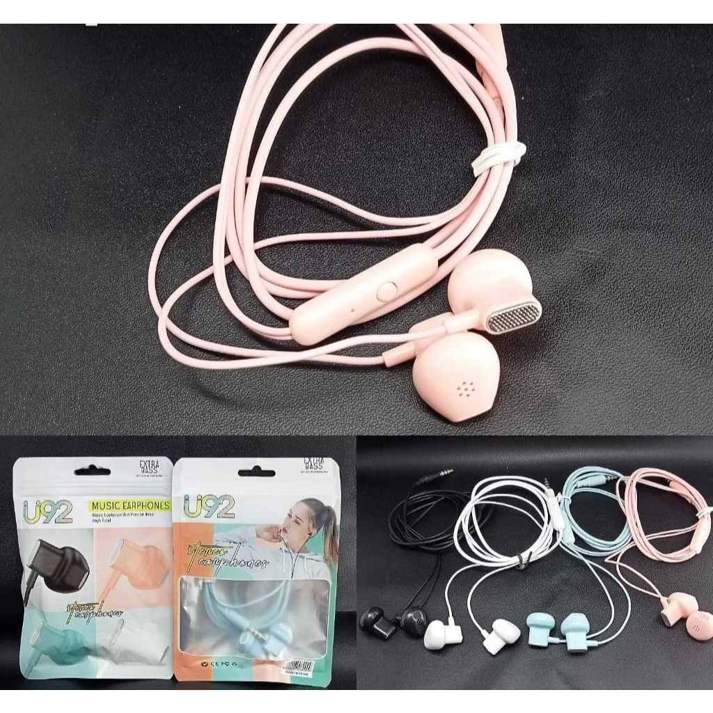 HF Handsfree U92 / U-92 Warna Macaron Mate Colour Hifi Sound Extra Bass Earphone