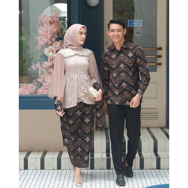 Kebaya Couple Selena Modern Baju Wisuda Lamaran Tunangan Batik Brukat Couple Kondangan Kekinian