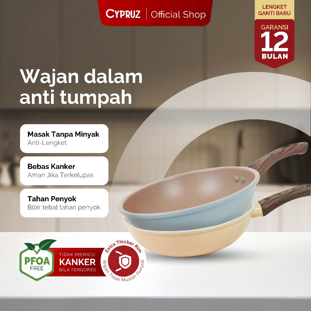 Cypruz Wajan Penggorengan Anti Lengket Fry Wok Hercules Series