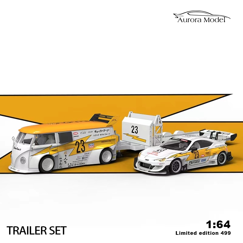 Aurora Model 1:64 Volkswagen VW T1 Van & Toyota 86 Lightning Trailer Set Limited