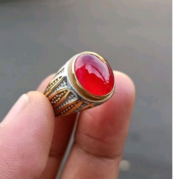 cincin pria/Batu akik natural RED BARON merah kristal original