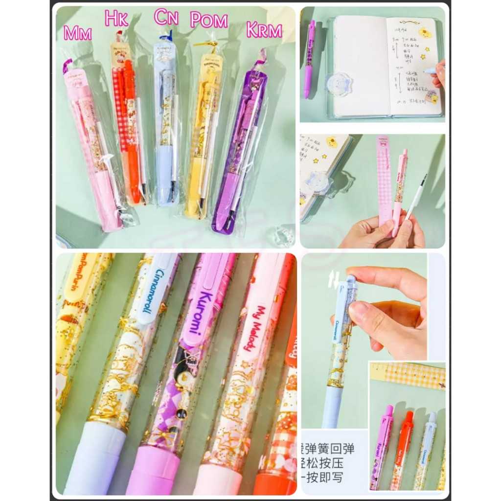 

Pen tinta hitam 0.5mm FREE refill sanrio ORI Hello Kitty Melody Kuromi Cinnamoroll Pompompurin anak dewasa koleksi cute kado sekolah kantor