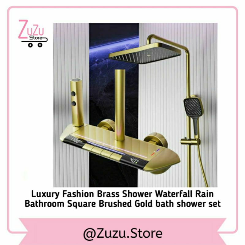 Shower Set Mandi Gold 10GD Panas Dingin Digital Led Stainless Steel Tombol Piano