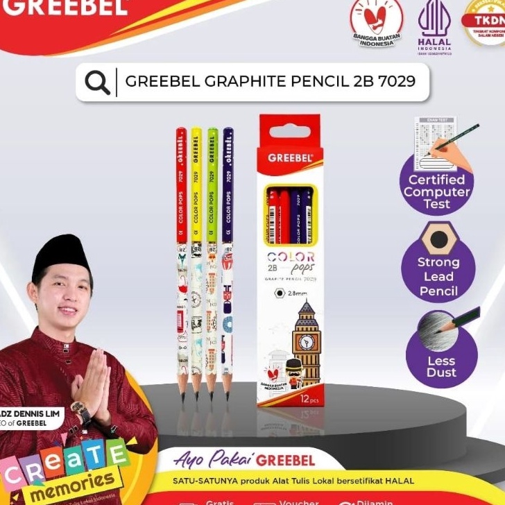 

GROSIRAN MURAH Greebel Pensil Kayu 2B 729 Colour Pop 12 pcs pensil karakterGrafitGraphite