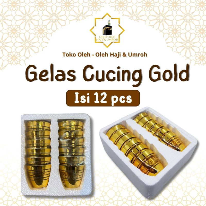 CUCING GOLD SILVER ISI 12 PC GELAS AIR ZAM ZAM GELAS KACA SLOKI MOTIF KALIGRAFI CANGKIR GELAS EMAS G