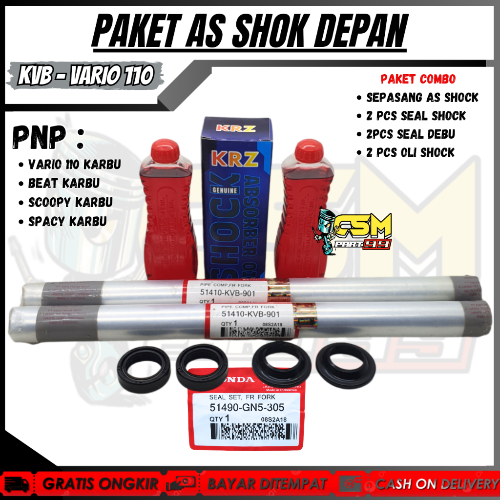 AS SHOCK DEPAN VARIO 110 ( PAKET KOMPLIT ) SPACY / SCOOPY / BEAT KARBU / PAKETAN AS SHOCK + OLI SHOK