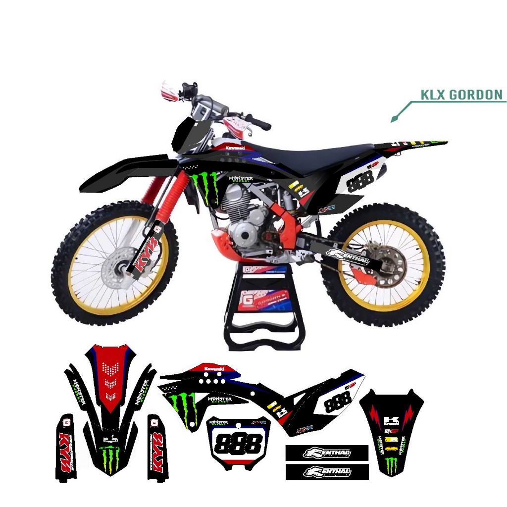 Decal Stiker KlX 150 Gordon Supermoto Dekal Sticker Striping Klx Gordon Full Body hitam merah simple