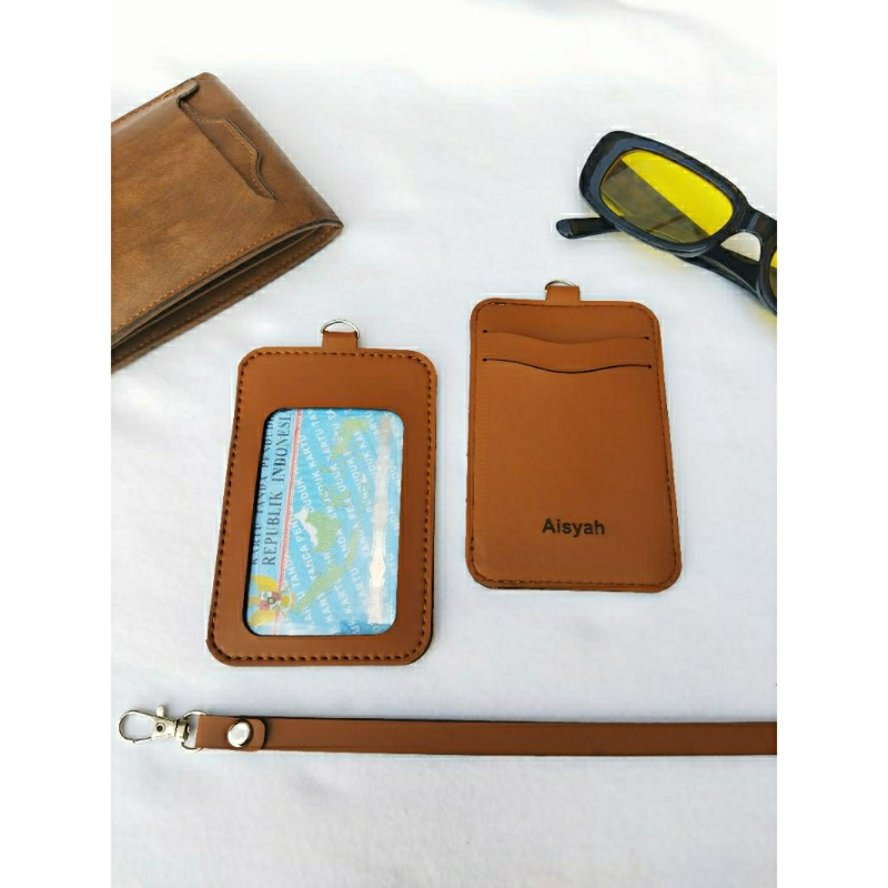 

ID CARD KULIT HOLDER LANYARD 2 SLOT TERMURAH FREE TALI DAN COSTUM NAMA