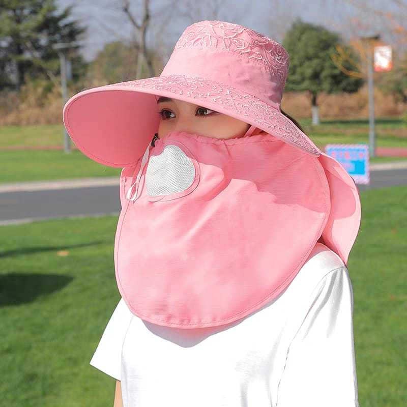 Topi Pantai Wanita Visor Lipat Lebar / Topi Pantai Cadar Penutup Wajah / topi pantai / topi / topi w