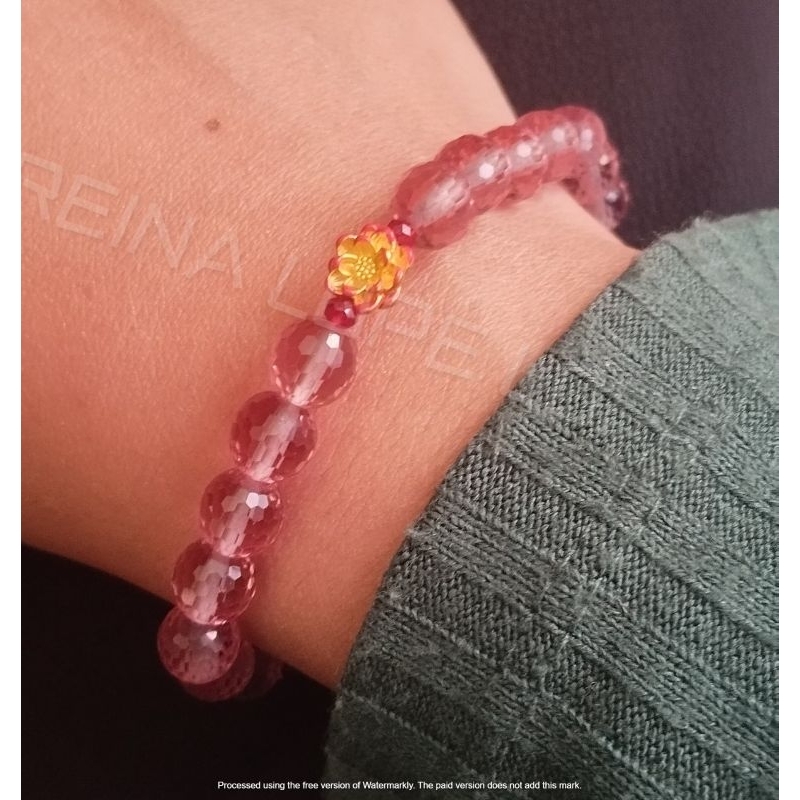 Gelang Batu Zultanite Bead 8 mm + charm emas asli 24k berubah warna