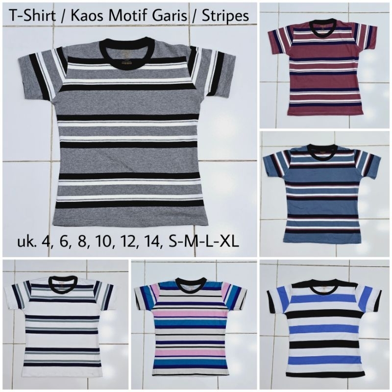 PUFFIN Kaos / T-Shirt Motif Garis/Stripes Katun ukuran Anak - Dewasa