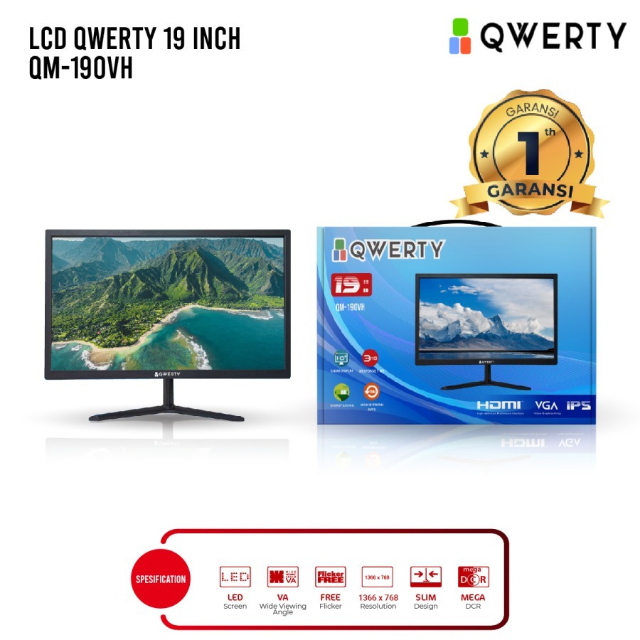MONITOR QWERTY LED QM-19VH 19 inch LCD HDMI VGA 3ms DISPLAY IPS 75Hz