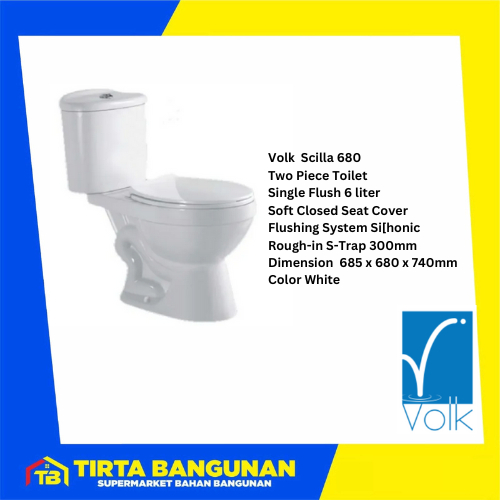 VOLK CLOSET DUDUK SCILLA 680 SINGLE FLUSH 6 LT TOILET TWO PIECE TOILET WC DUDUK