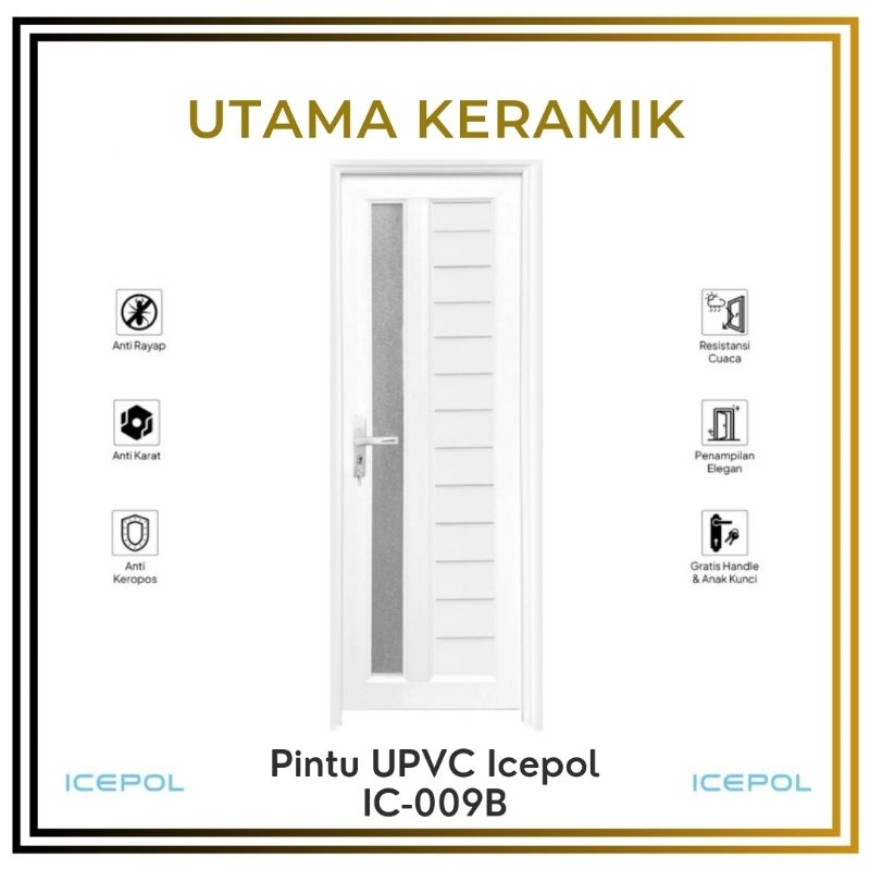 Pintu kamar mandi UPVC Icepol IC 009B putih - Pintu kamar mandi UPVC kaca putih