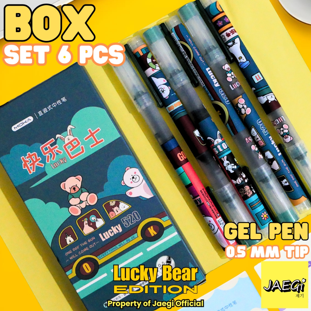 

JAEGi - Ballpoint / Pulpen Gel 0.5 mm Box isi 6 Pcs Momo Lucky Bear Edition