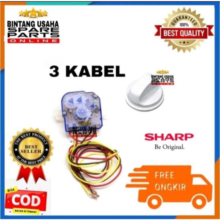 [ SHARP ES-T90MW ]TIMER MESIN CUCI SHARP 3 KABEL + KNOP 1 SET