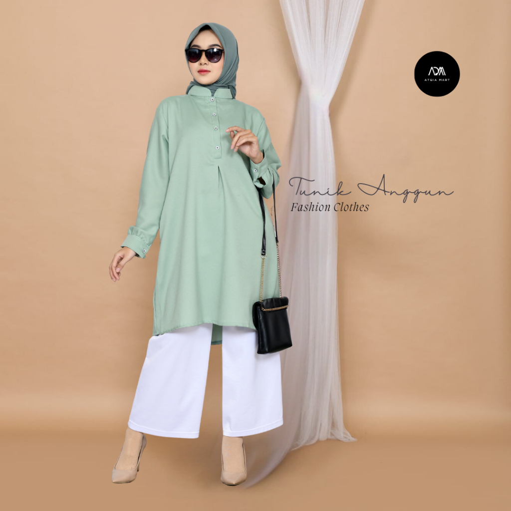Atqia Mart _Tunik Anggun Atasan Wanita Jumbo Material Jatuh Lembut Warna Avocado
