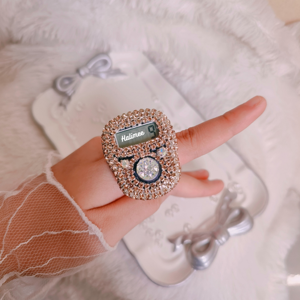 Tasbih Digital LED Swarovski Tali Mutiara Custom Nama Hias Blink Wanita Muslim Ala Zikir Digital LED