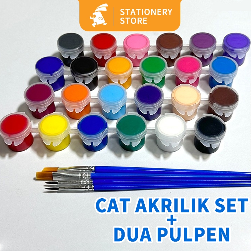 

cat akrilik set+Dua pulpen/cat lukis akrilik 6-12 Warna/cat acrylic/Pot Cat Plastik Renteng 3ml/Cat Akrilik Kanvas Lukisan-Rabbit Stationery