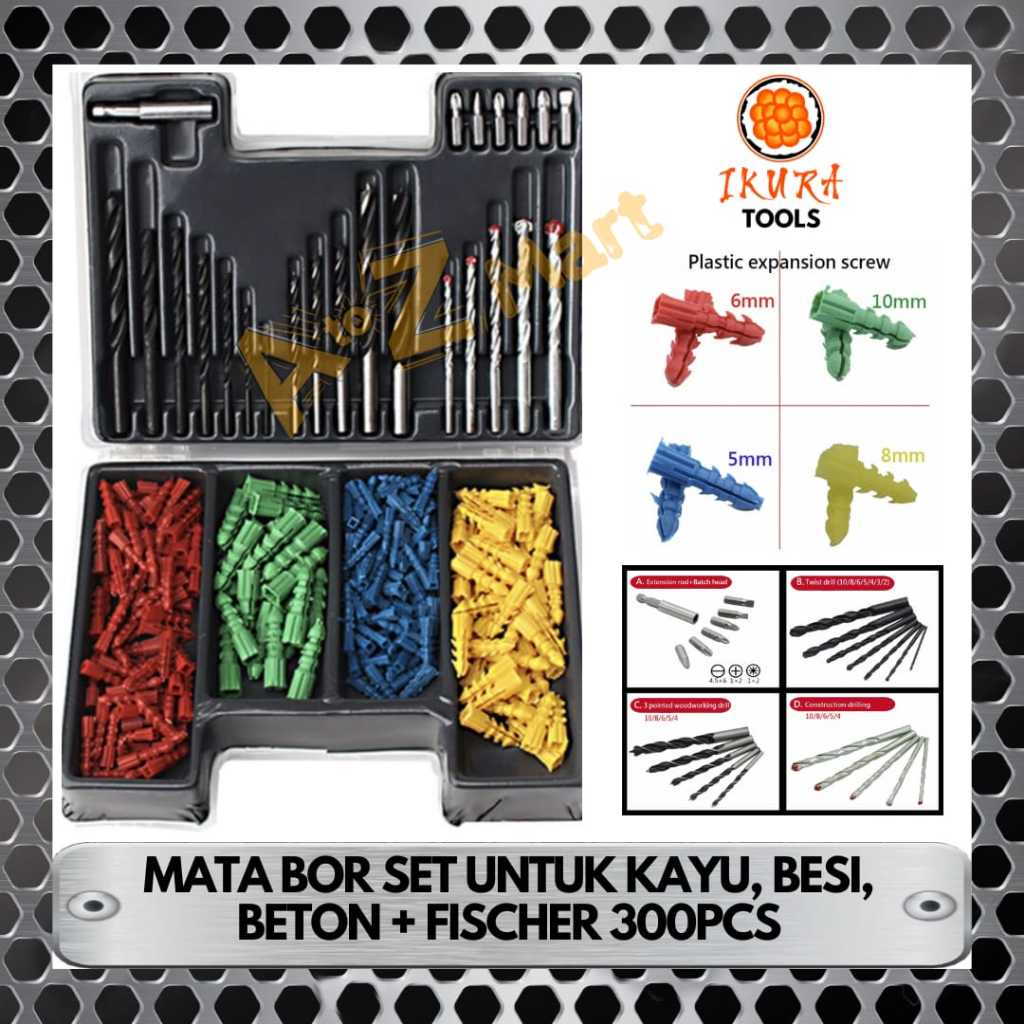 DRILL BIT SET COMBINATION KEPALA MATA BOR PAKU TEMBOK BETON BESI KAYU ALUMINIUM PLASTIK PVC LENGKAP 
