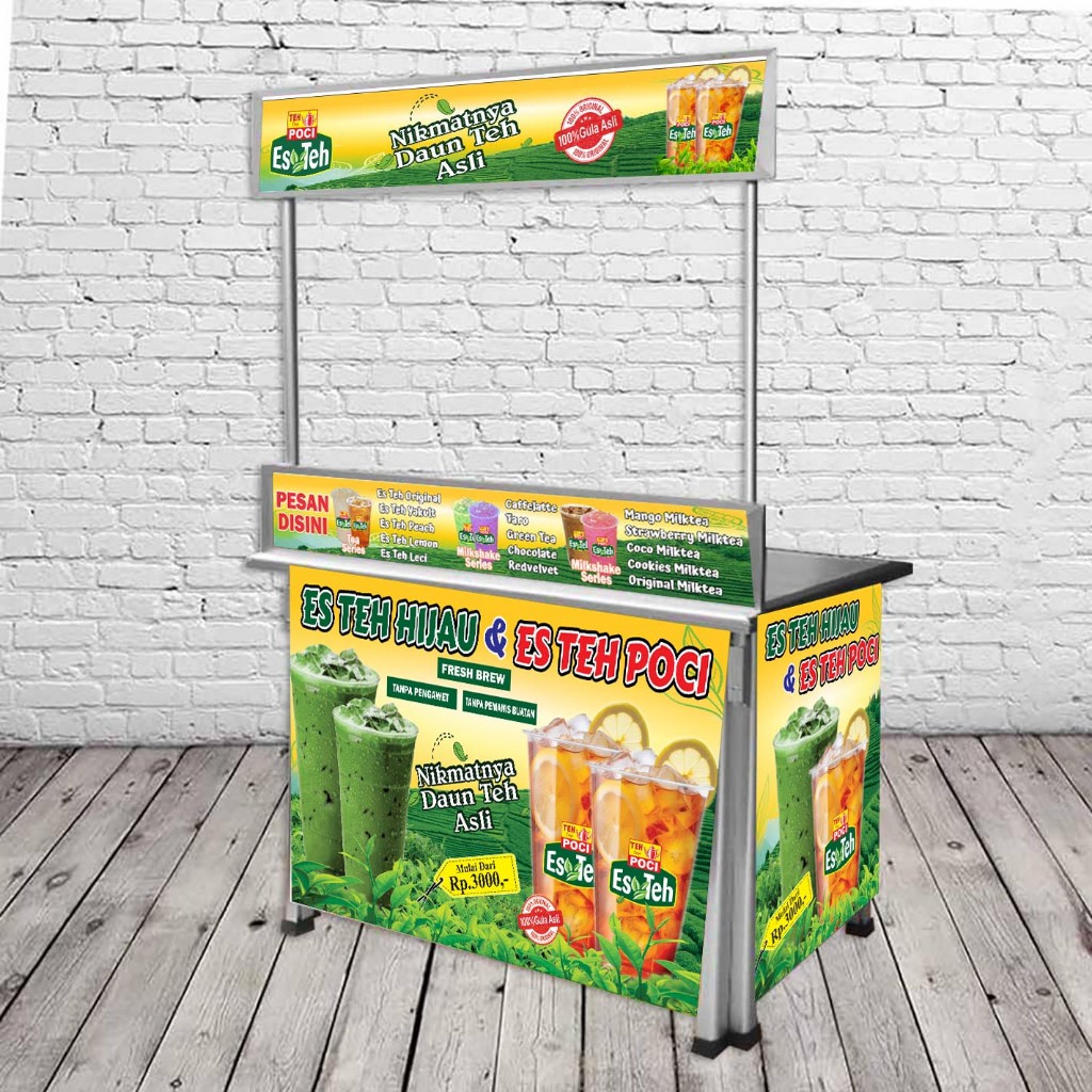 Stiker booth gerobak es teh hijau & Es teh poci terlaris