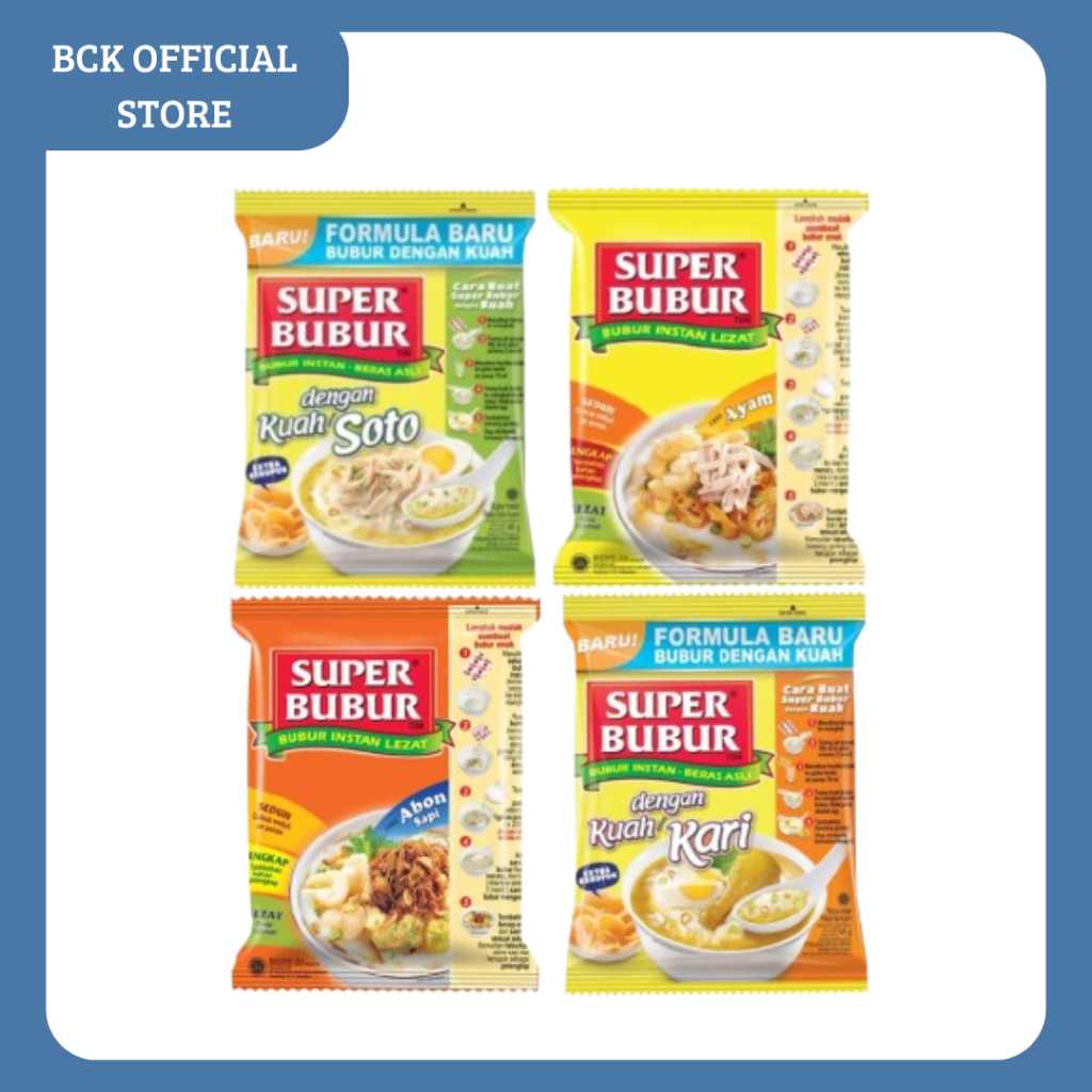 

Super Bubur Instan Rasa Ayam/Soto/Kari/Abon 45gr (pcs)