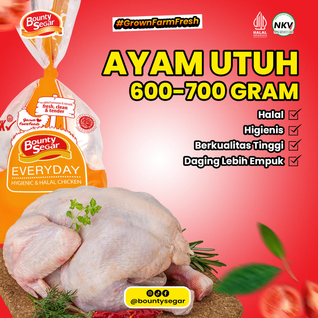 

Ayam Utuh Premium Beku/Frozen Bobot 600-700 | Bounty Segar