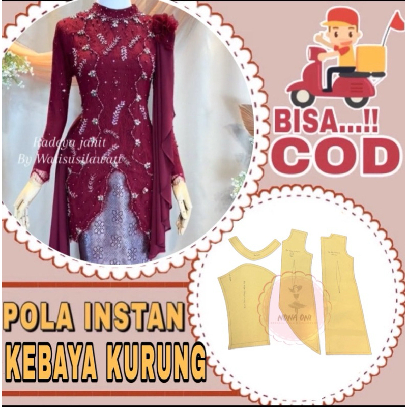 BISA COD ✔️ Pola instan setelan kebaya kurung kerah bulat - pola jiplak baju kebaya kurung - pola ja